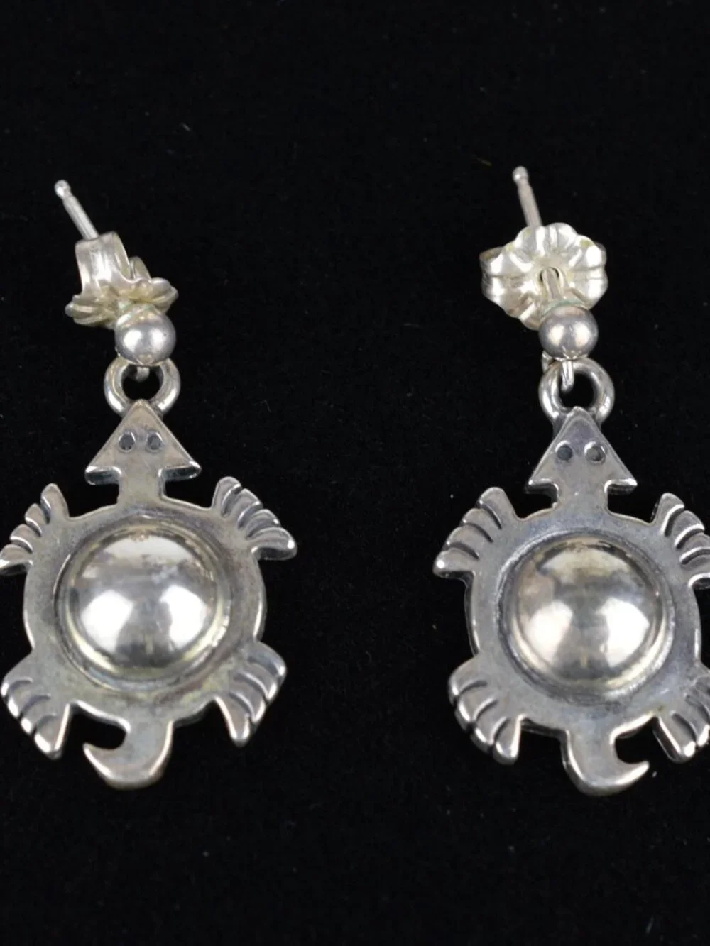 Vintage Navajo Signed Sterling Silver Turtle Dangle Earrings 5.9g Southwestern